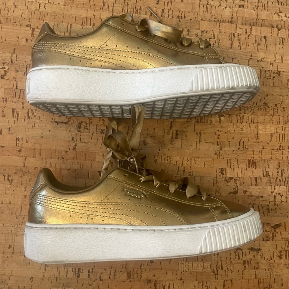Gold Puma Basket Platform Sneakers